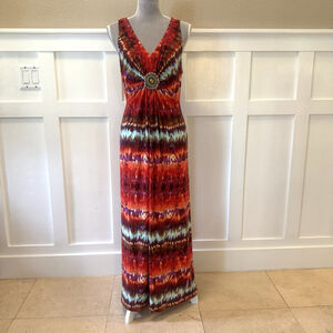 R&M Richards Tie Dye Maxi Dress Size:16 Beaded Multi-Color Soft